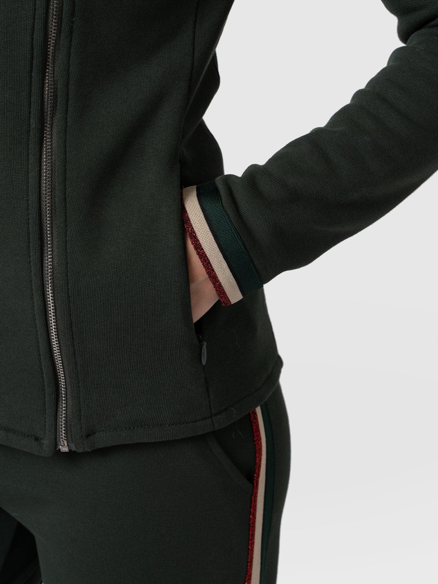 Cotton Biker Jacket - Bottle Green - Red Lurex Stripe